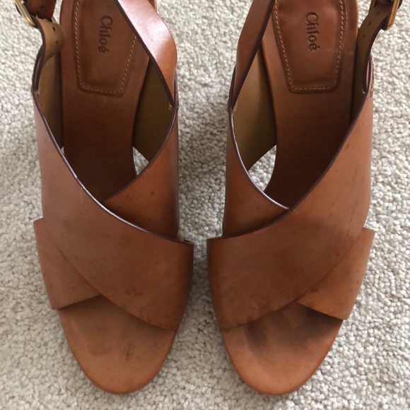 Chloe Brown Leather Stacked Heel Sandal - Picture 3 of 8
